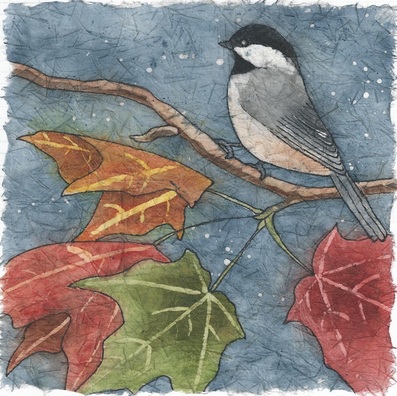 Note cards Chickadee Set Prints from Original Watercolor on Rice Paper Batiks